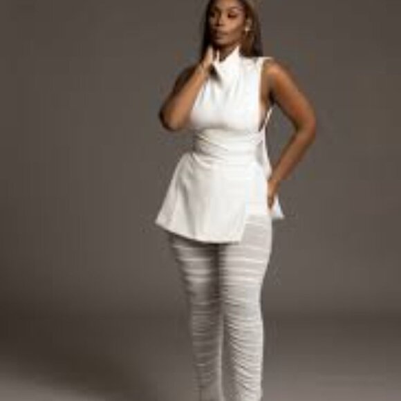 Irregular Exposure Regal turtleneck top women OS pullover tie cotton blend white - Picture 1 of 12